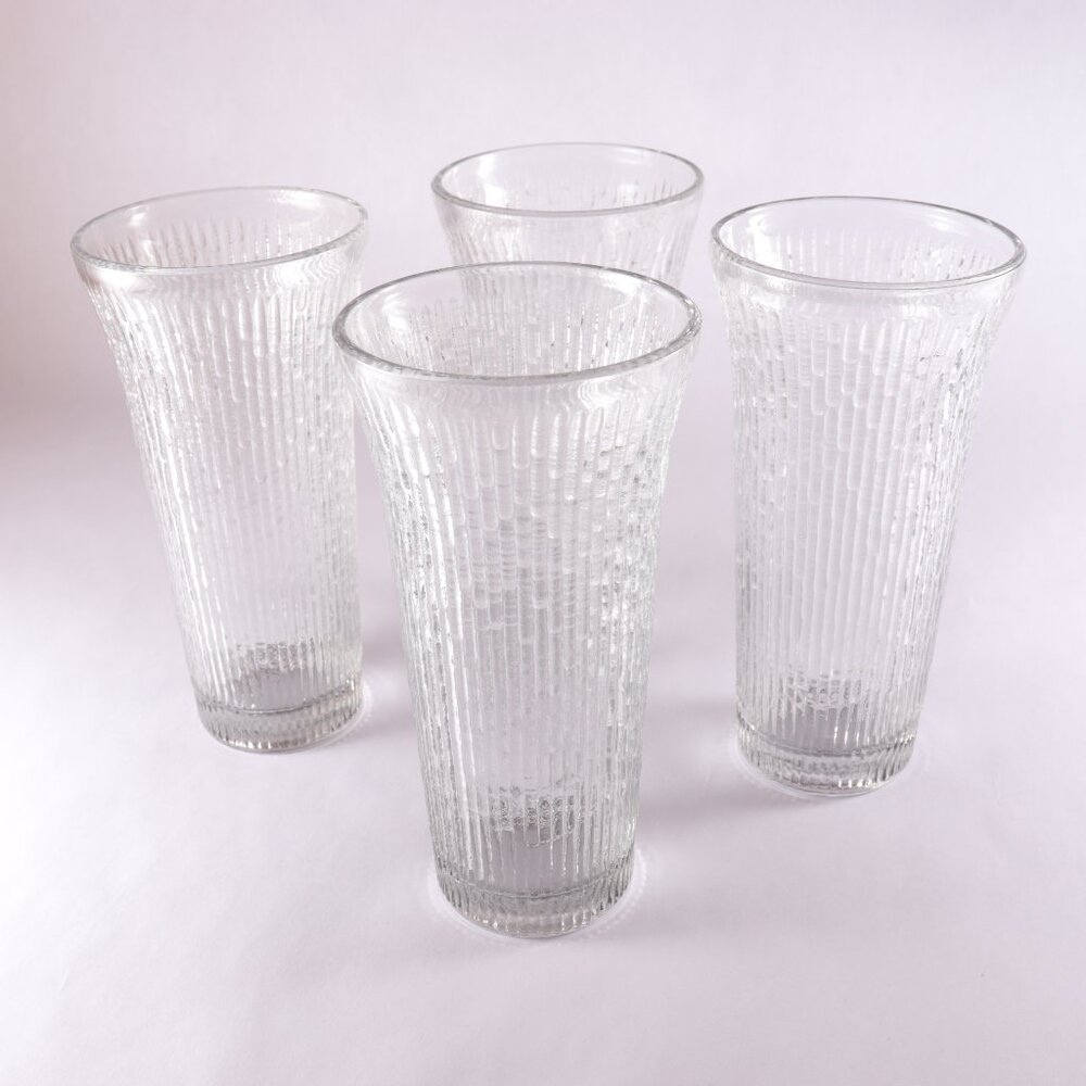 Jeannette Glass Finlandia Textured Ice Design Tree Bark Flared Rim Tumbler Set 4